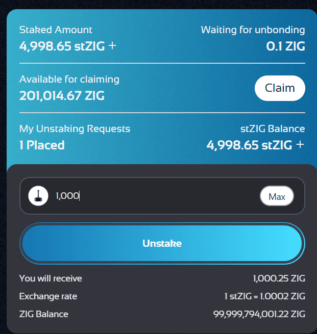 Enter unstake amount